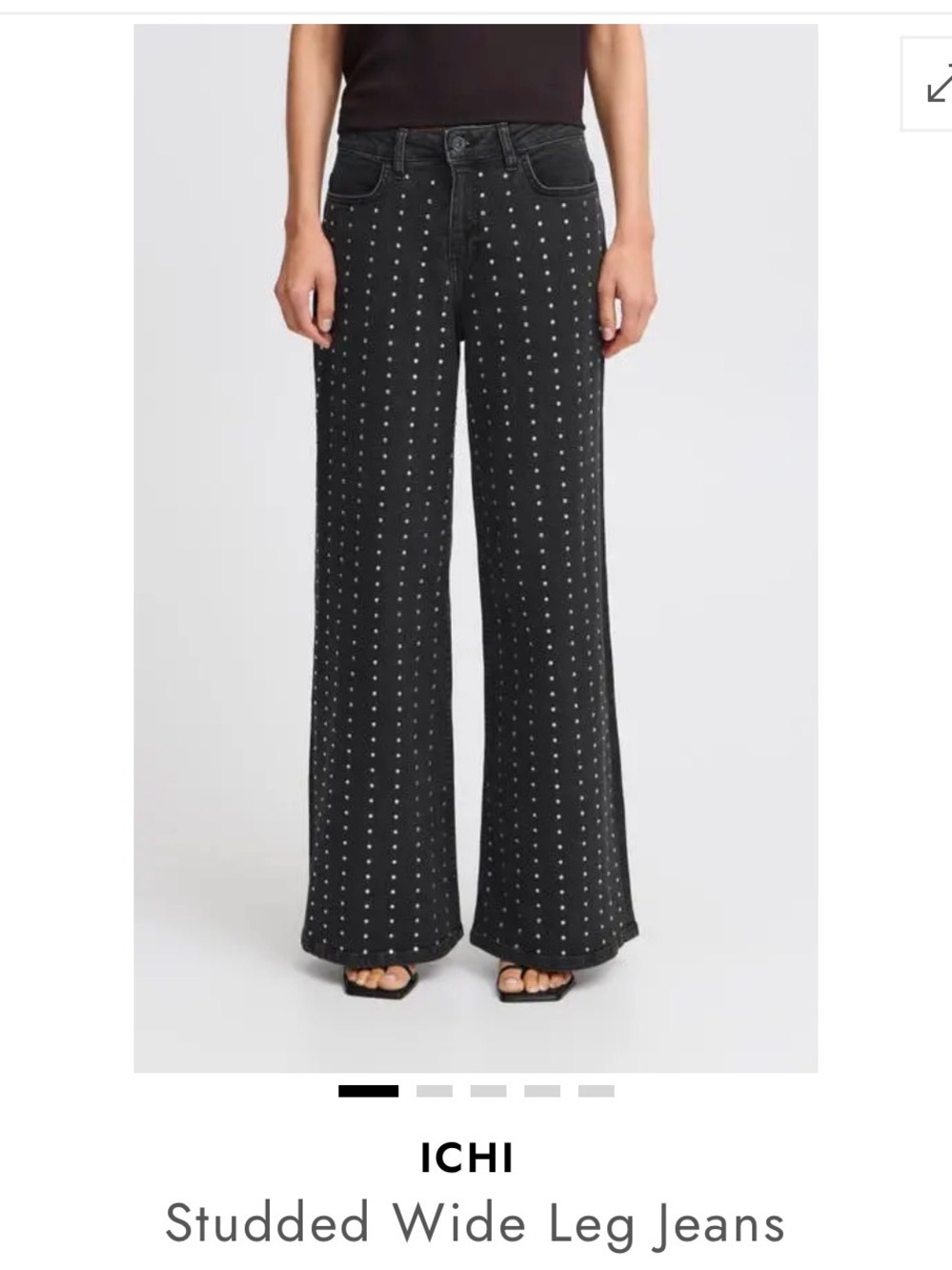 ICHI Black Studded Wide-Leg Jeans size 30/32 in washed black